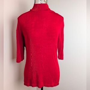 Vintage Frazier Lawrence Red Mock Neck Slinky Stretch Ribbed 3/4 Top Fluid Drape